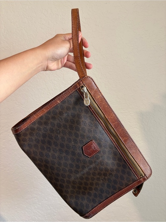 Celine Handbags - Celine Brown Monogram Leather Wristlet Clutch
